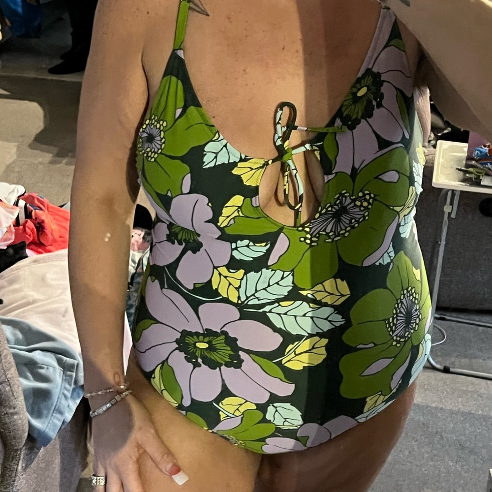Aerie Floral One Piece Swimsuit - Green and Purple